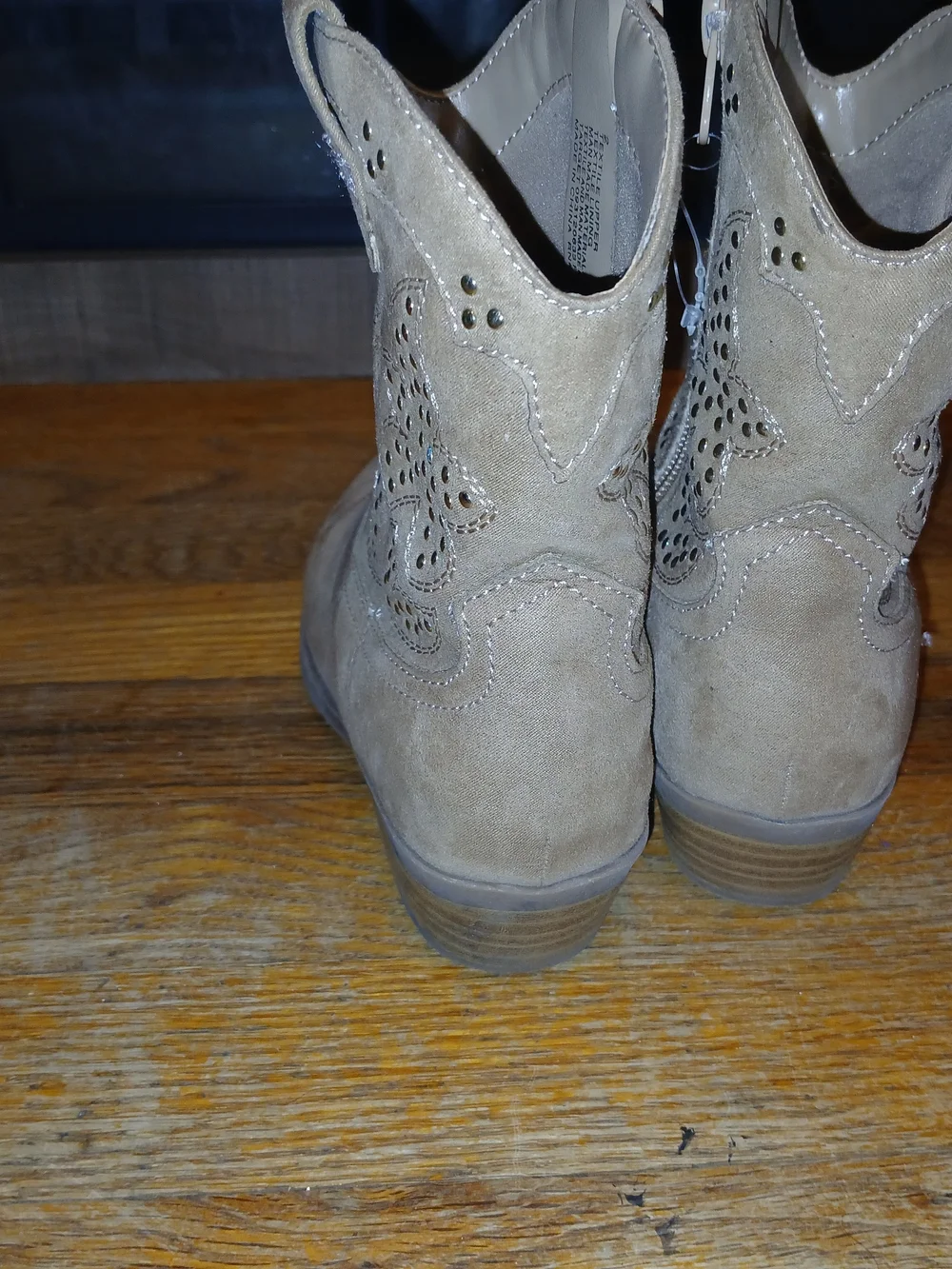art class Tan Suede Kids Western Boots with Stud Accents
